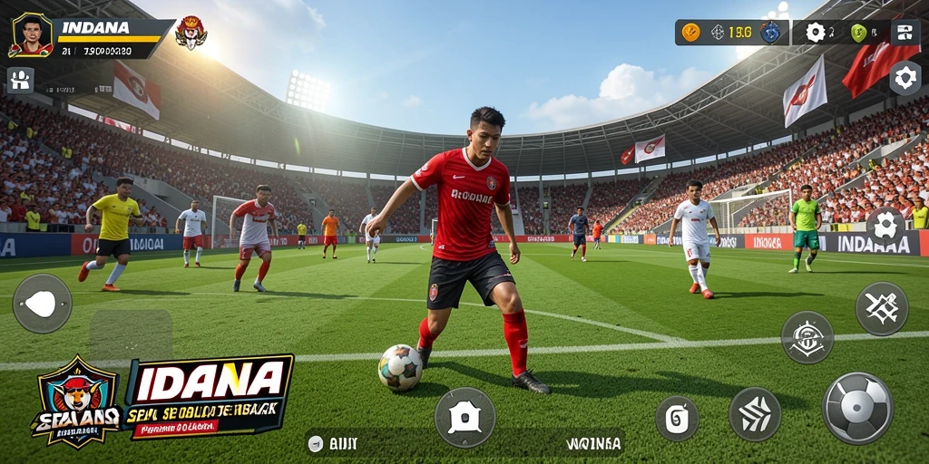 Tangkapan layar dari gameplay INDAAA yang menampilkan aksi sepak bola seru.