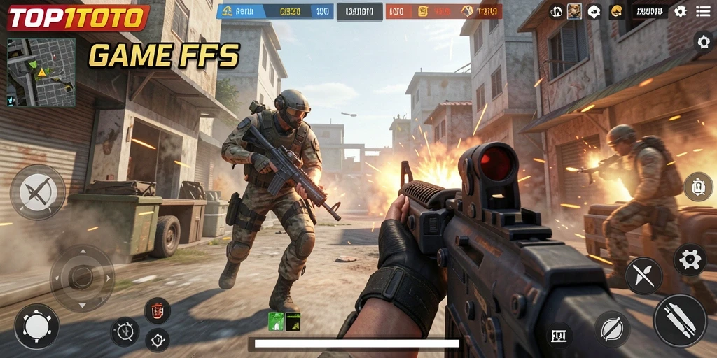 Gameplay intens di arena pertempuran FPS TOP1TOTO.